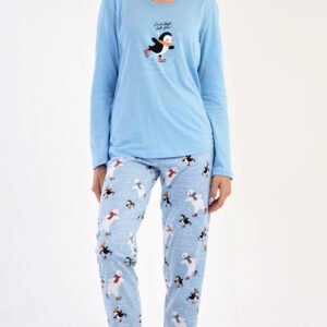 Dámské dlouhé pyžamo Vienetta Secret Tučňák na ledě modrý