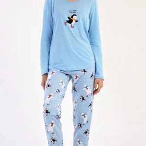 Dámské dlouhé pyžamo Vienetta Secret Tučňák na ledě modrý