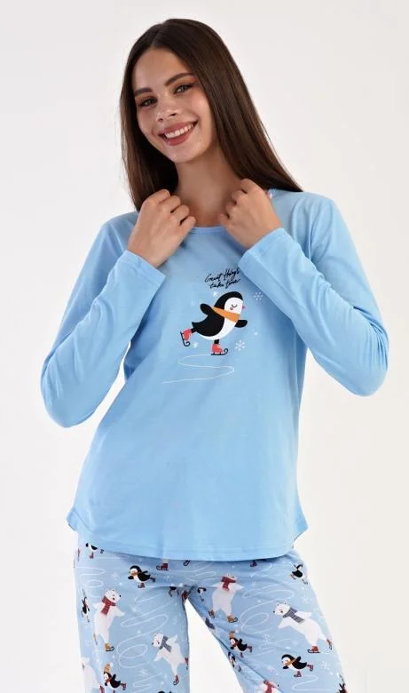 Dámské pyžamo dlouhé Vienetta Secret Tučňák na ledě