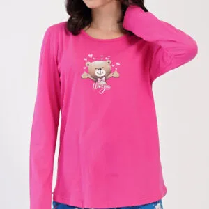 Dámské pyžamo dlouhé Vienetta Secret Méďa I love you