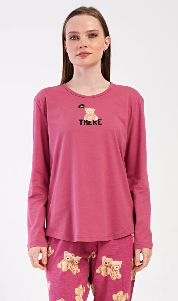 Dámské pyžamo dlouhé Vienetta Secret Pink bear