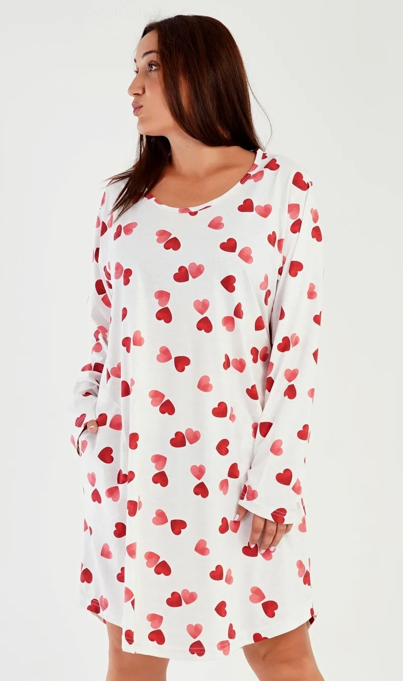 Dámské domácí šaty s dlouhým rukávem Vienetta Secret Srdce
