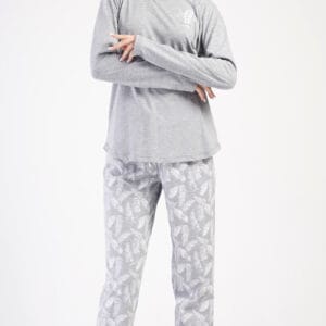 Dámské dlouhé šedé pyžamo Vienetta Secret Peříčko