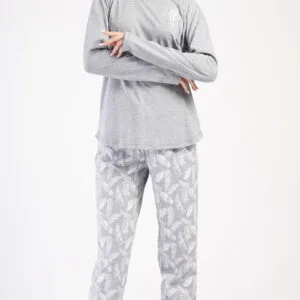 Dámské dlouhé šedé pyžamo Vienetta Secret Peříčko