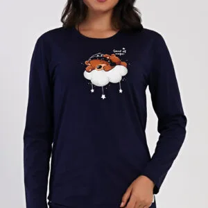 Dámské pyžamo dlouhé Vienetta Secret Méďa na obláčku