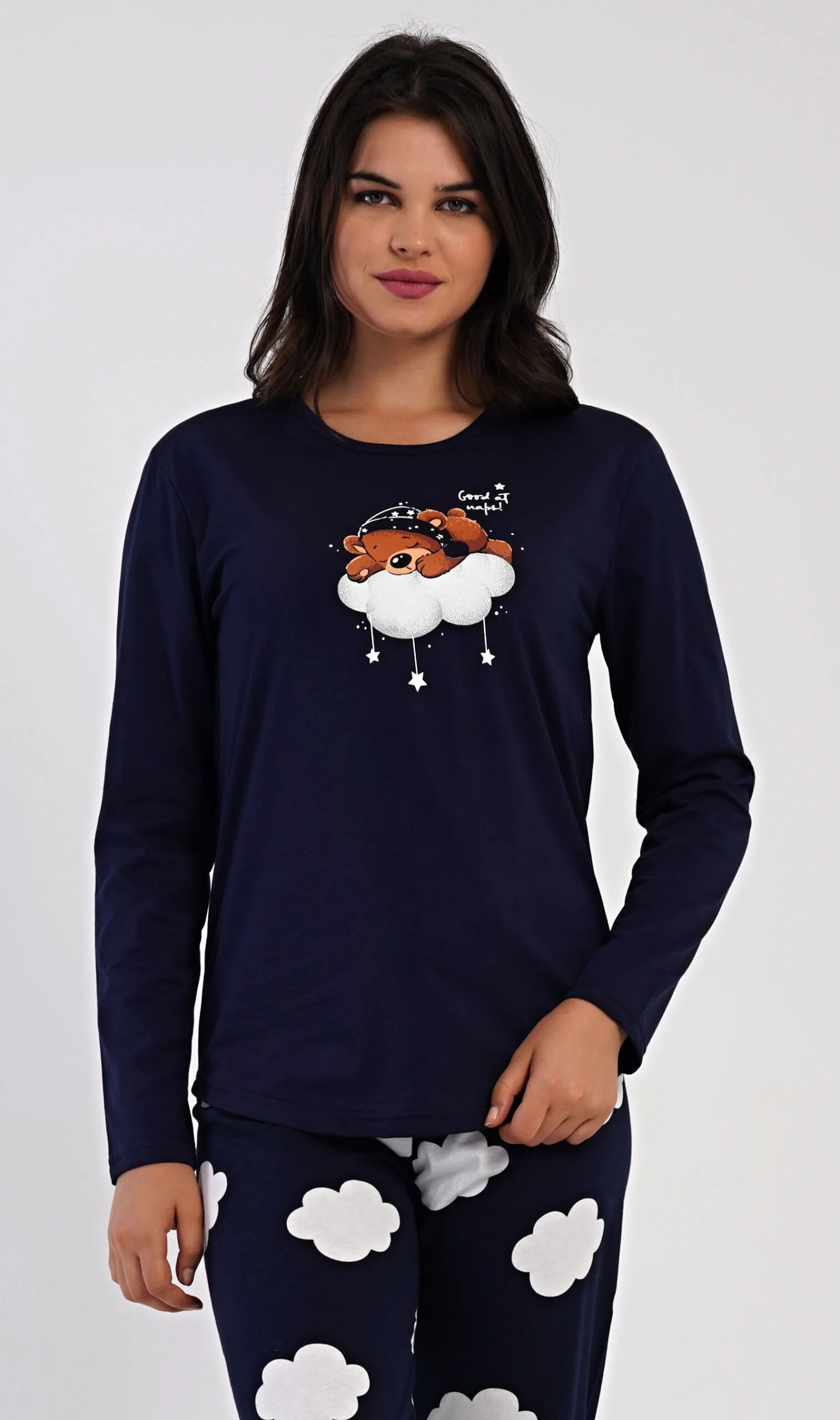 Dámské pyžamo dlouhé Vienetta Secret Méďa na obláčku