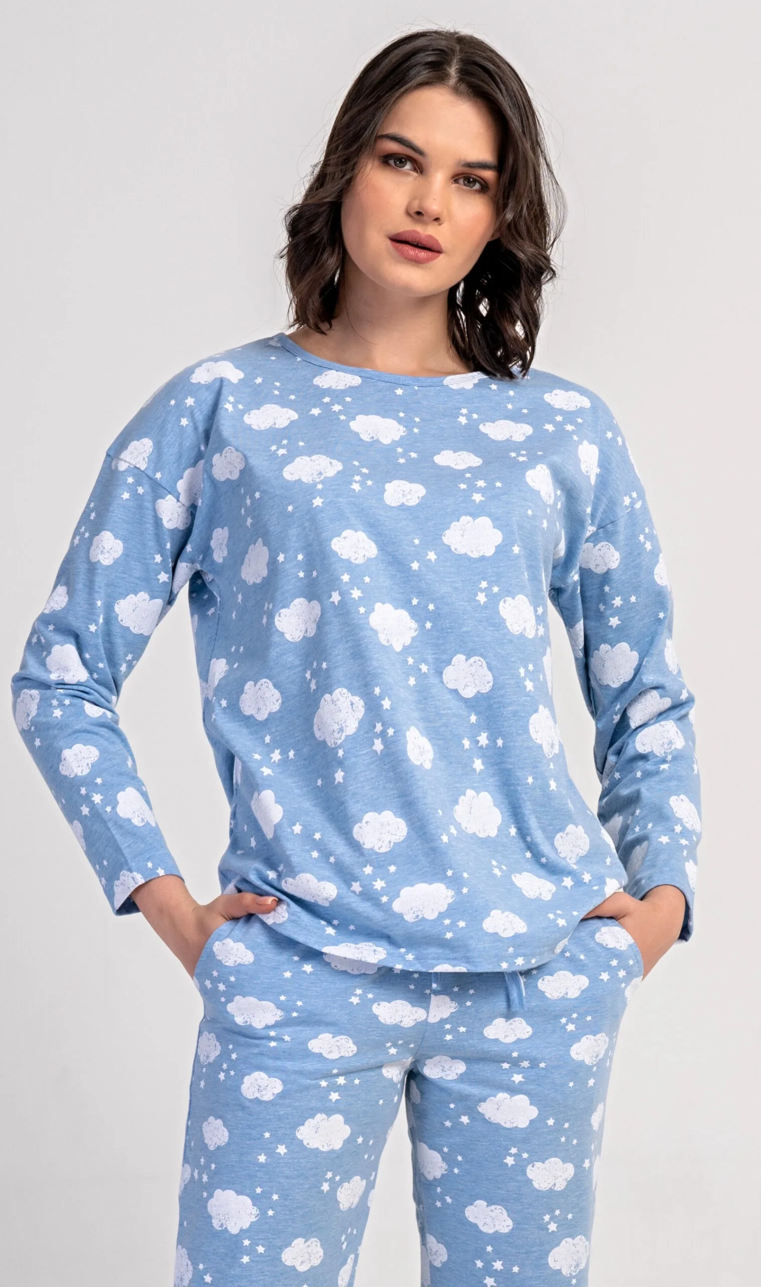 Dámské pyžamo dlouhé Vienetta Secret Obláček