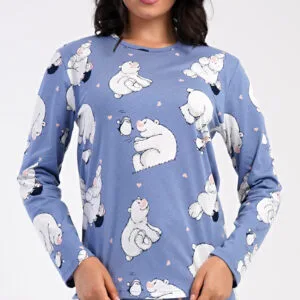 Dámské pyžamo dlouhé Vienetta Secret Tučňák a méďa