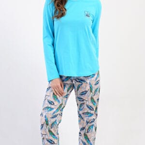 Dámské modré pyžamo Vienetta Secret Listy