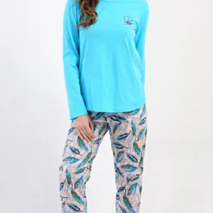 Dámské modré pyžamo Vienetta Secret Listy