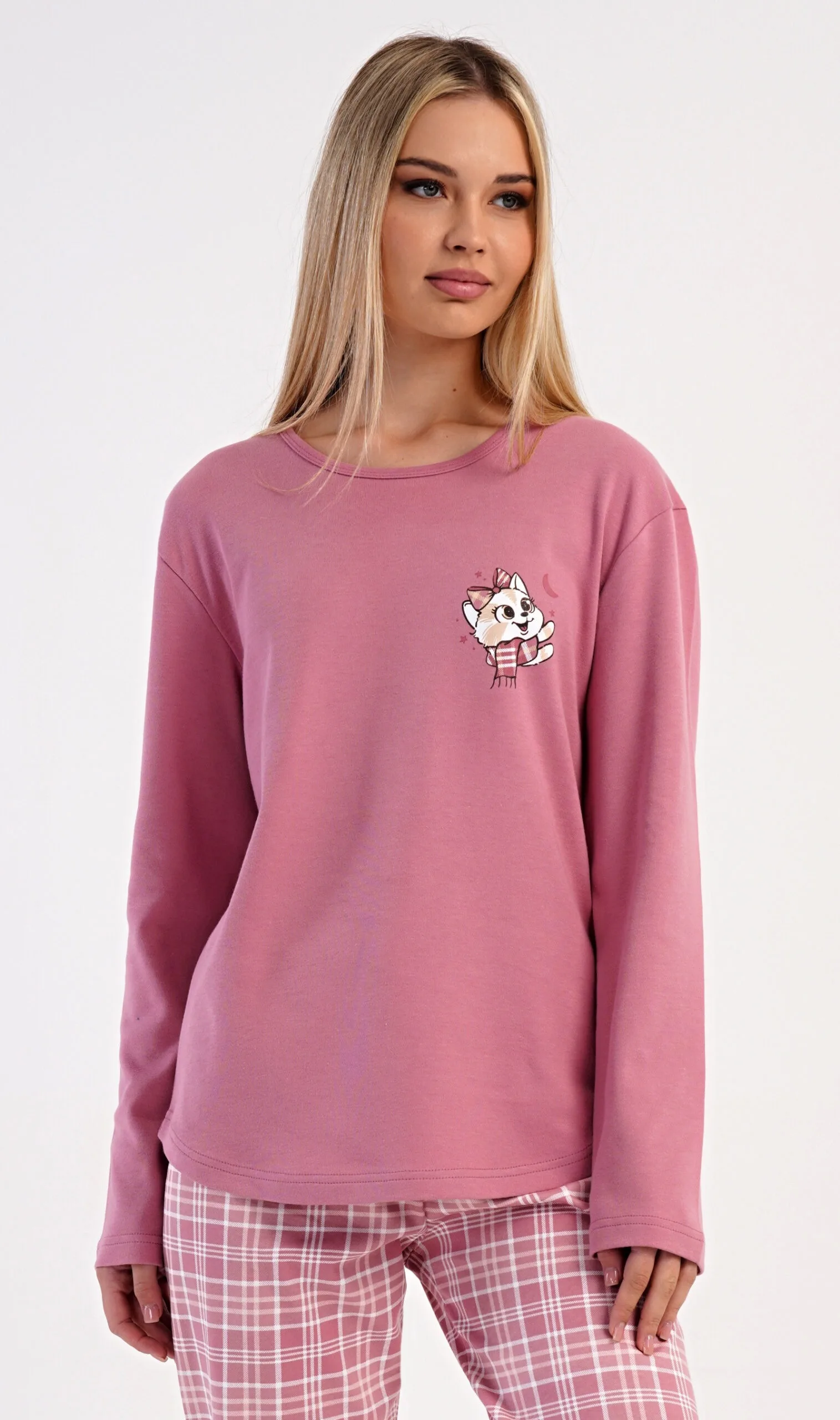 Dámské pyžamo dlouhé Vienetta Secret Kotě se šálou