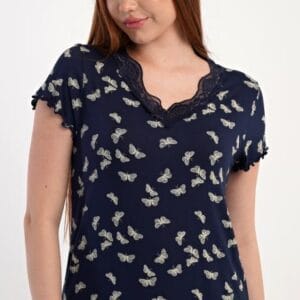 Dámská noční košile s krátkým rukávem Motýlci