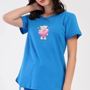 Dámské pyžamo šortky Vienetta Secret Méďa se srdcem